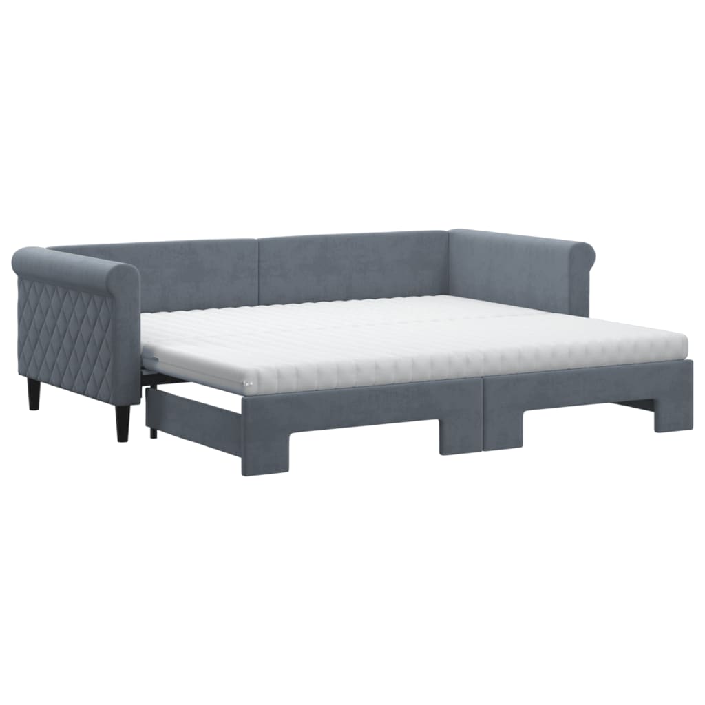 vidaXL Sofa rozsuwana z materacami, ciemnoszara, 90x200 cm, aksamit