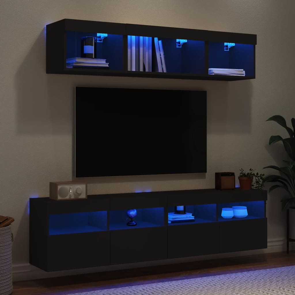 vidaXL 5-częściowy zestaw mebli TV z LED, czarny