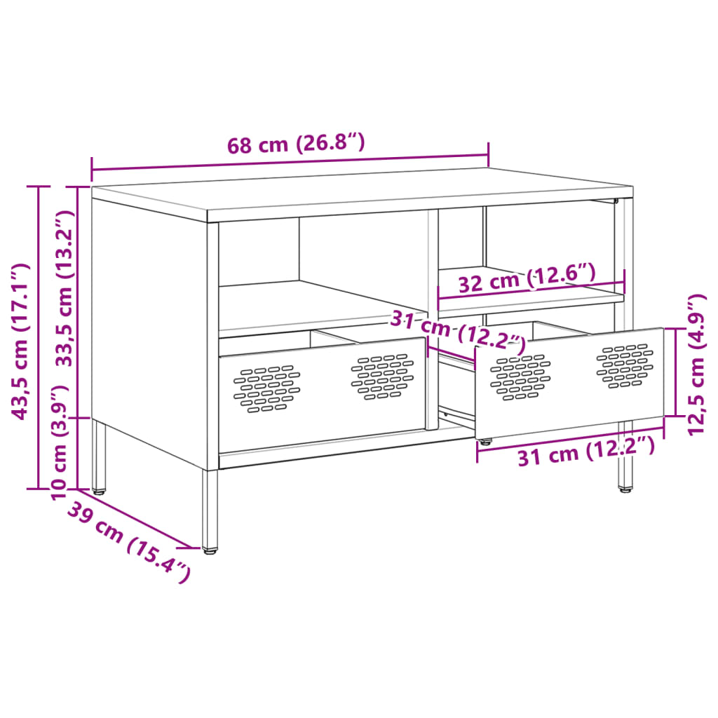 vidaXL Szafka RTV, czarna, 68x39x43,5 cm, stal walcowana na zimno