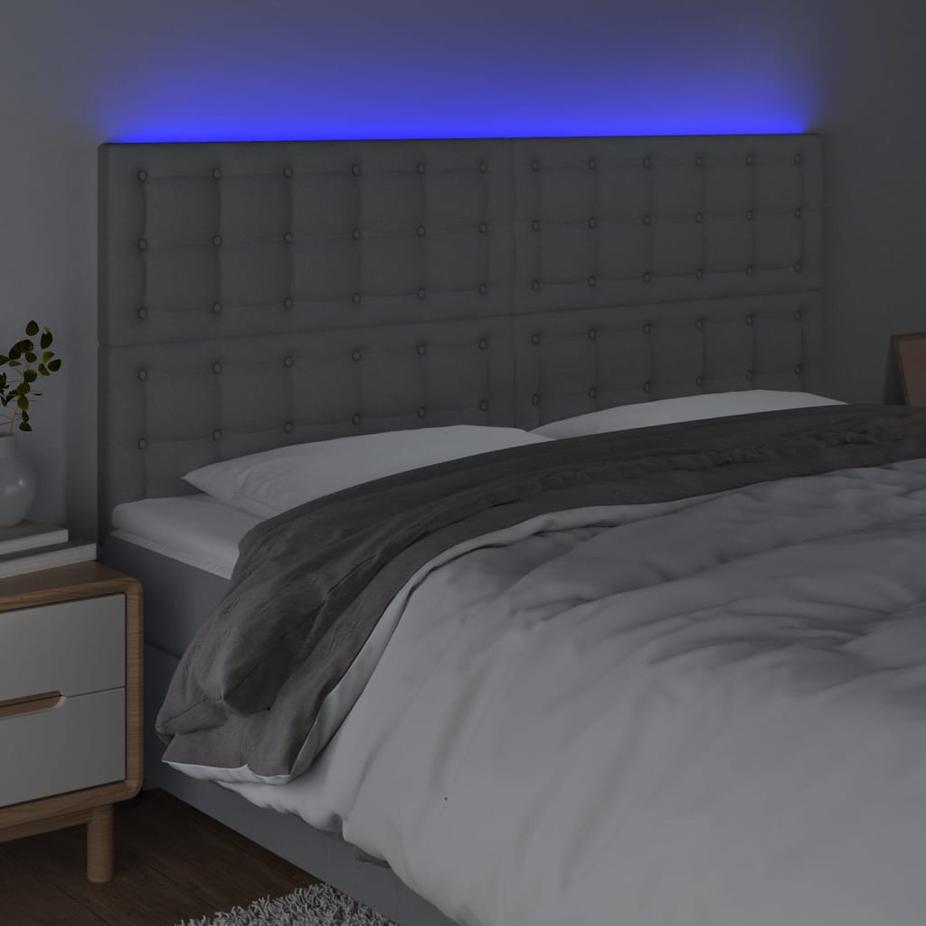 vidaXL Zagłówek do łóżka z LED, jasnoszary, 160x5x118/128 cm, tkanina