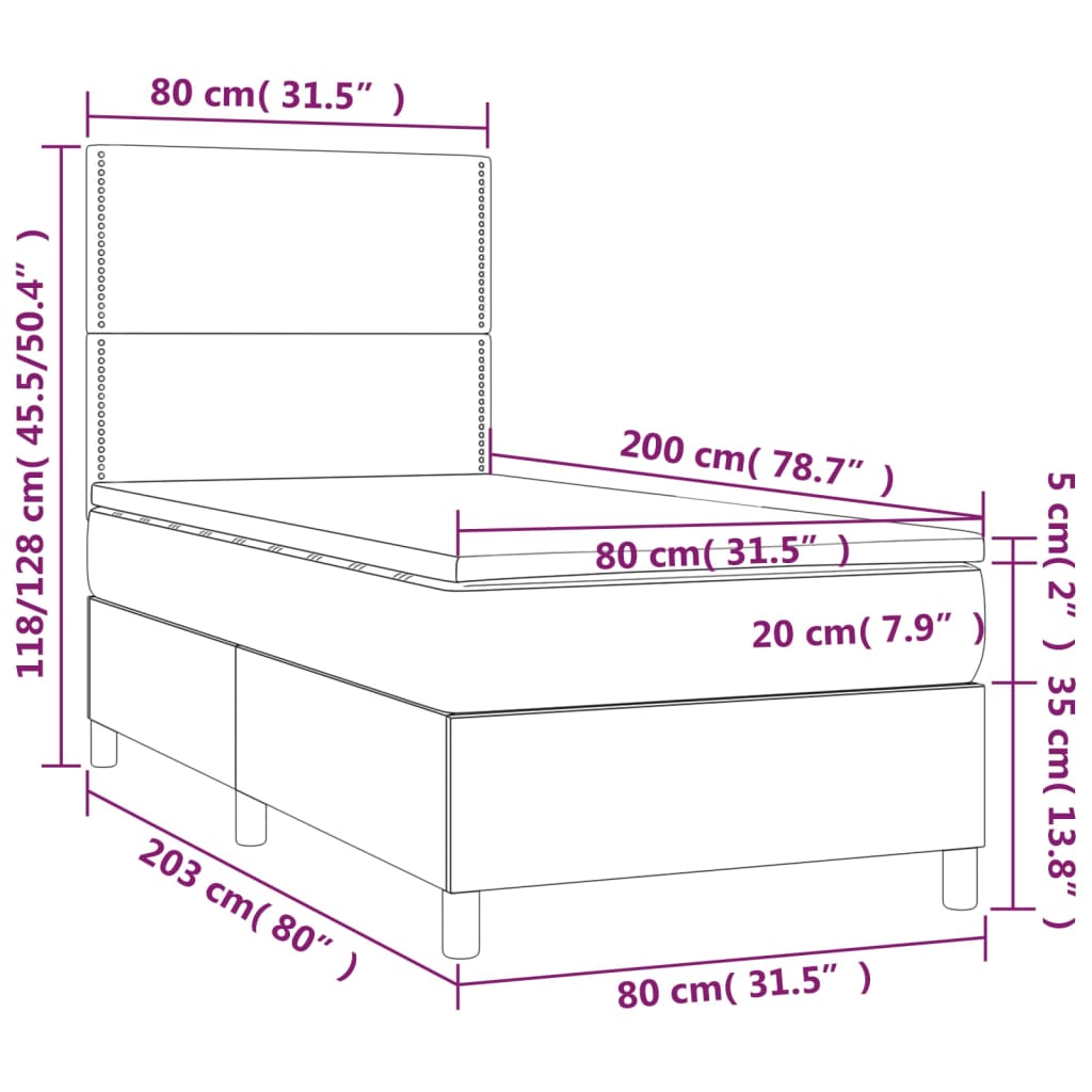 vidaXL Łóżko kontynentalne z materacem, taupe, 80x200 cm, tkanina