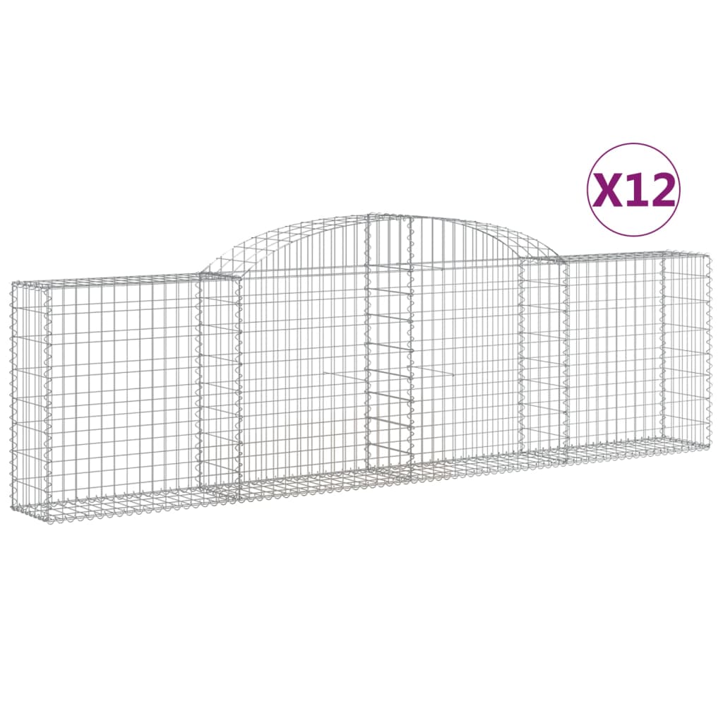 vidaXL Kosze gabionowe, 12 szt, 300x30x80/100 cm, galwanizowane żelazo