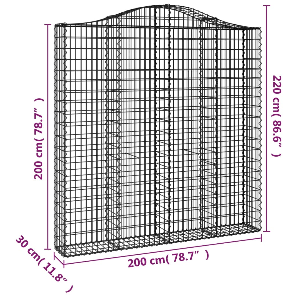 vidaXL Kosze gabionowe, 3 szt, 200x30x200/220 cm, galwanizowane żelazo