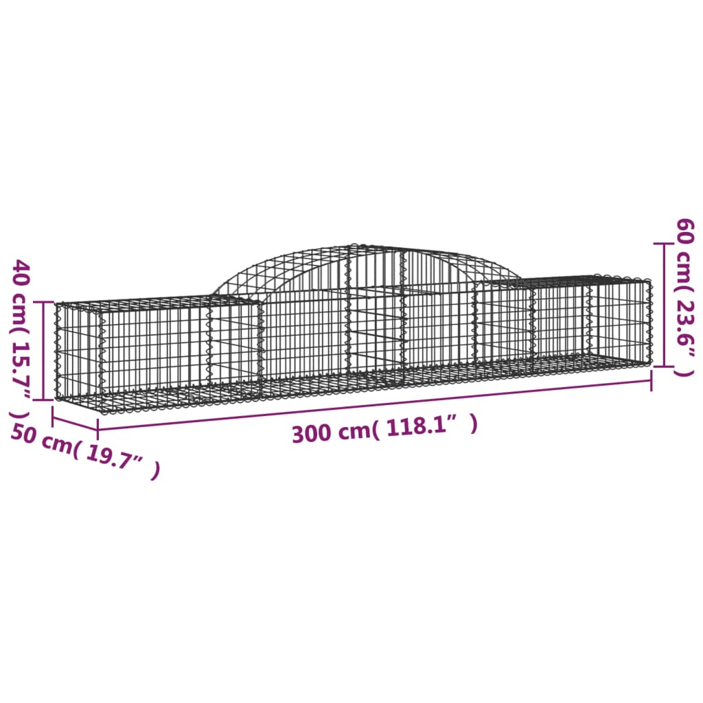 vidaXL Kosze gabionowe, 5 szt, 300x50x40/60 cm, galwanizowane żelazo