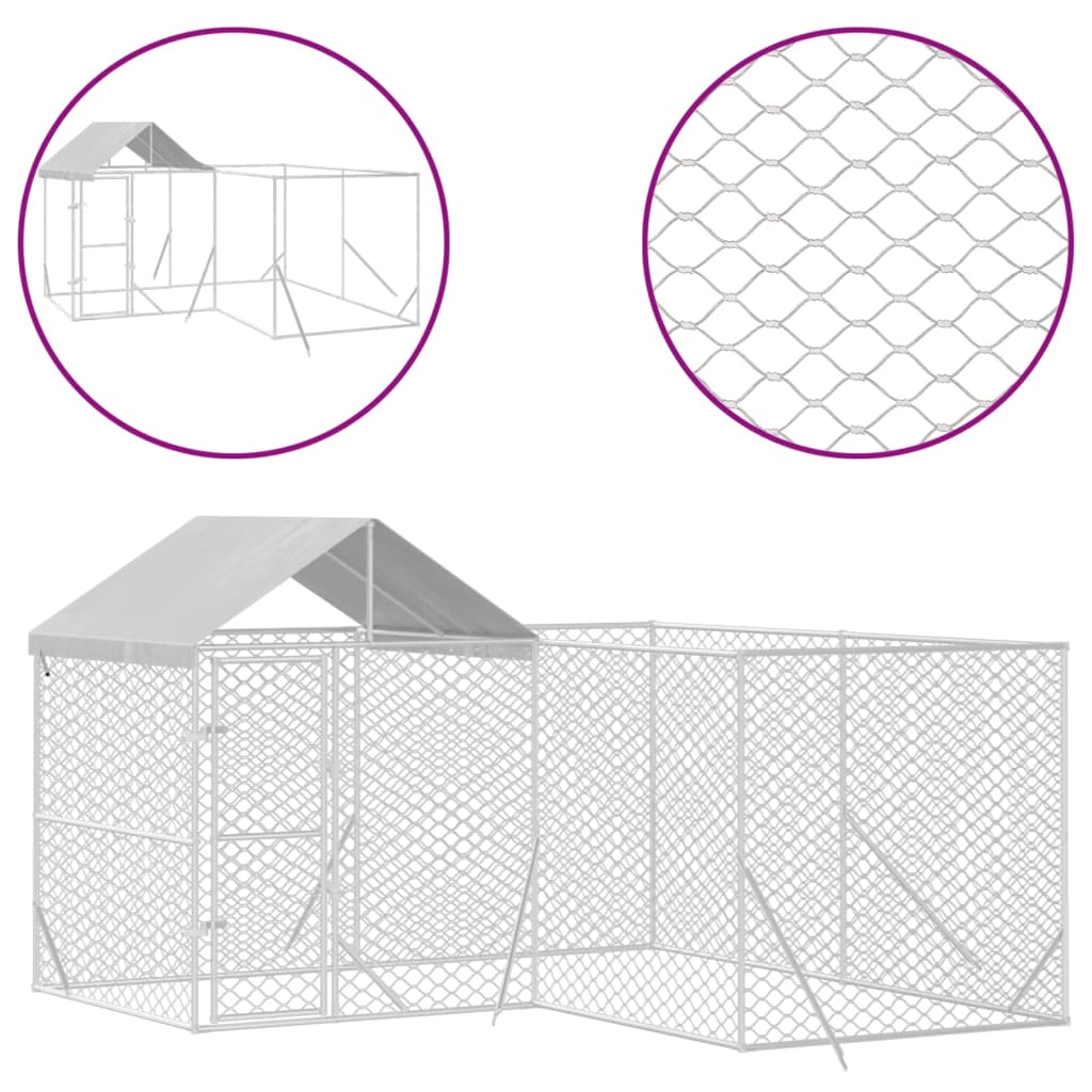 vidaXL Kojec dla psa, z dachem, srebrny, 4x4x2,5 m, stal galwanizowana