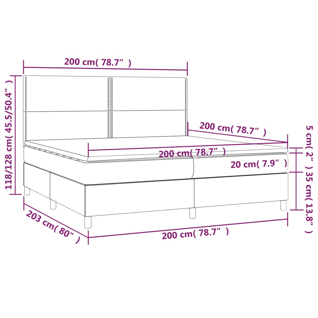 vidaXL Łóżko kontynentalne z materacem i LED, różowy aksamit 200x200cm