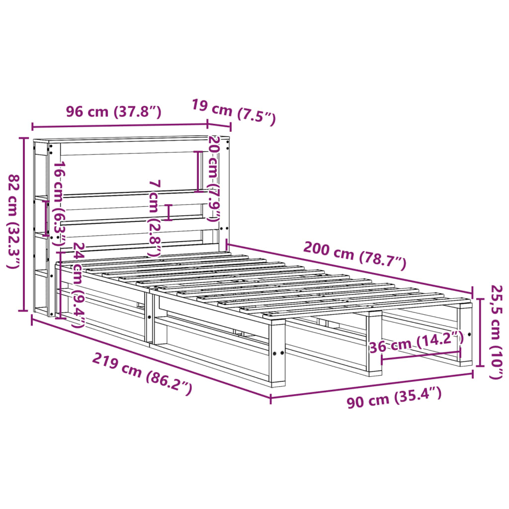 vidaXL Rama łóżka bez materaca, biała, 90x200 cm, lite drewno sosnowe