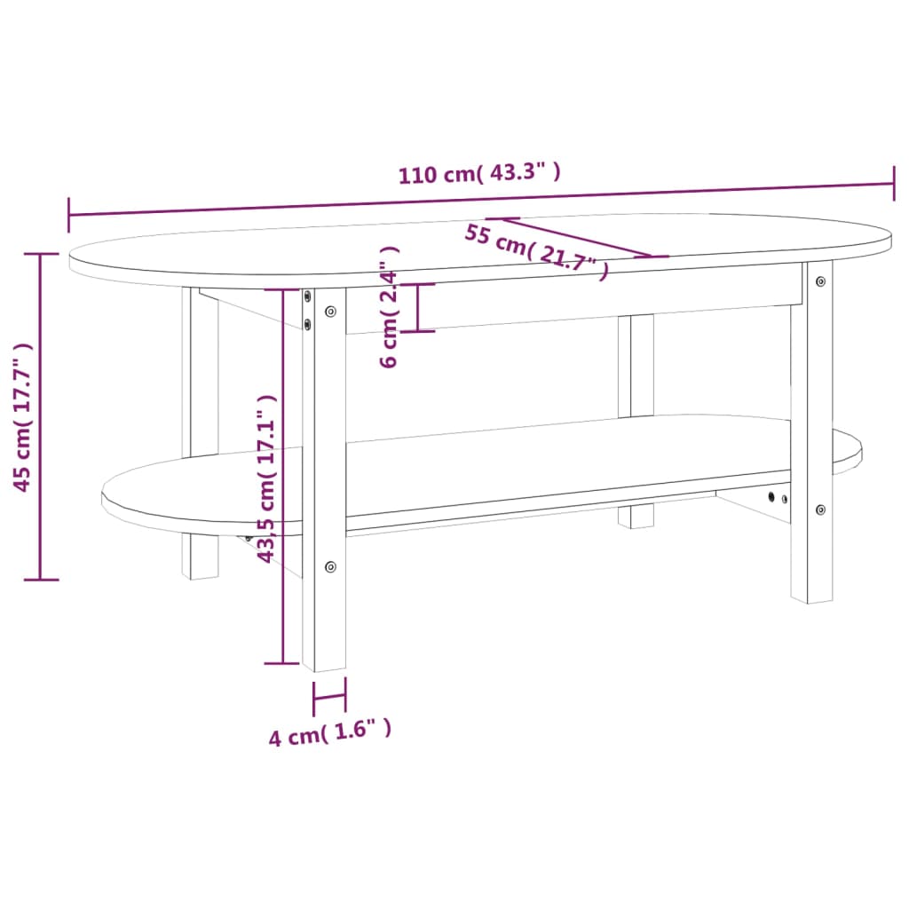 vidaXL Stolik kawowy, szary, 110x55x45 cm, lite drewno sosnowe