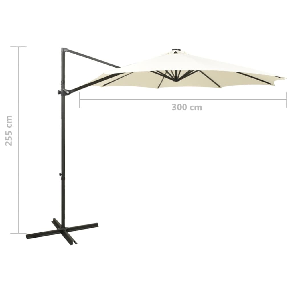 vidaXL Parasol wiszący z lampkami LED i słupkiem, 300 cm, piaskowy