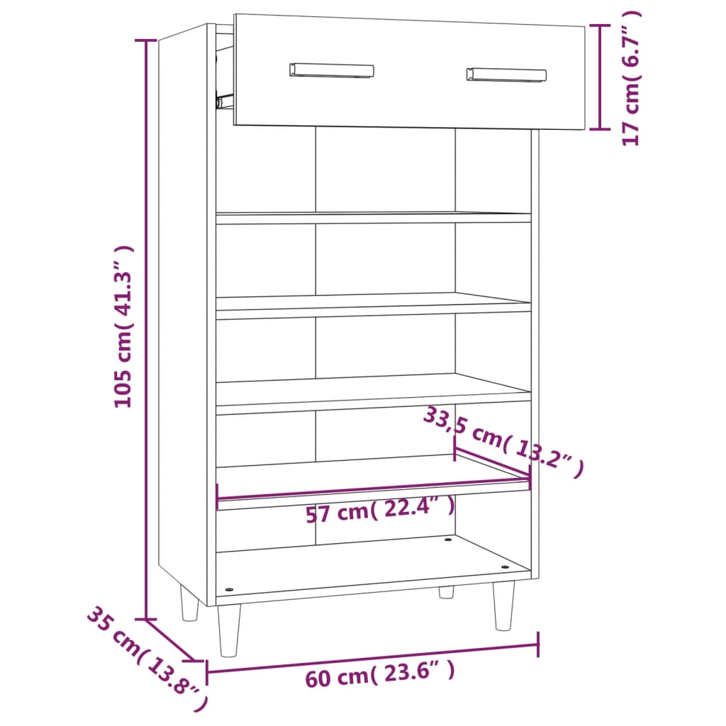 vidaXL Szafka na buty, czarna, 60x35x105 cm, materiał drewnopochodny