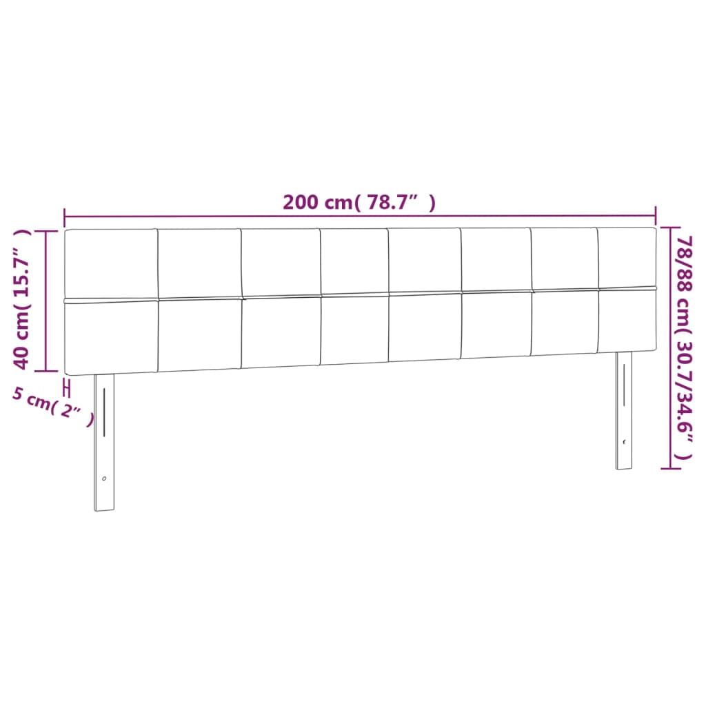 vidaXL Zagłówek do łóżka z LED, ciemnozielony, 200x5x78/88 cm, aksamit