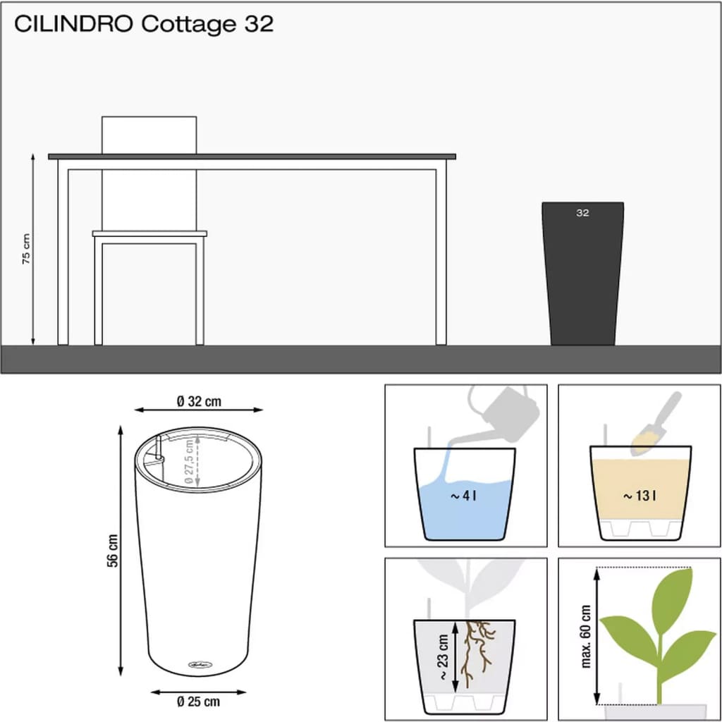 LECHUZA Donica CILINDRO Cottage 32 ALL-IN-ONE, śr. 32 cm, piaskowa