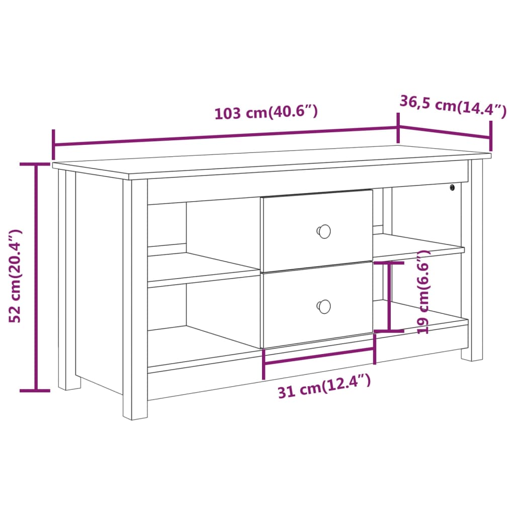 vidaXL Szafka pod telewizor, czarna, 103x36,5x52 cm, drewno sosnowe