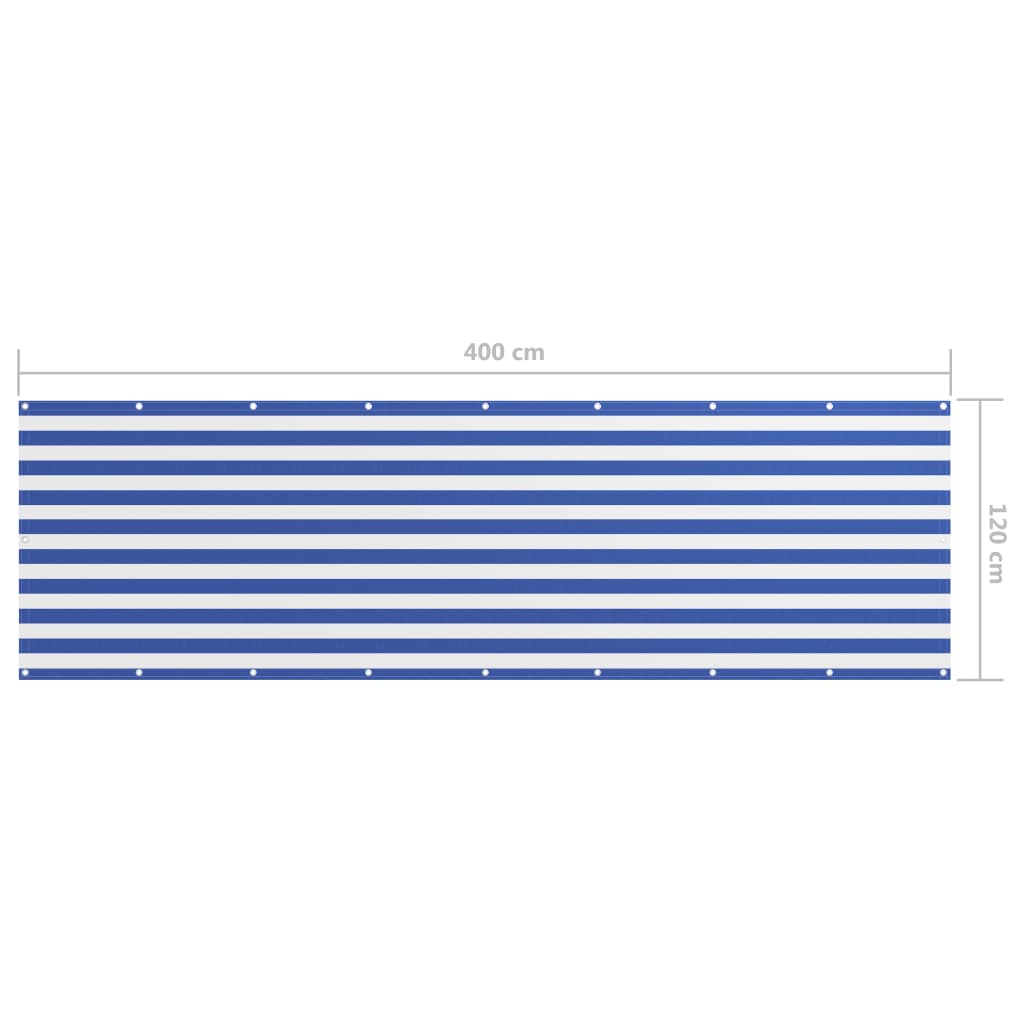 vidaXL Parawan balkonowy, biało-niebieski, 120x400 cm, tkanina Oxford