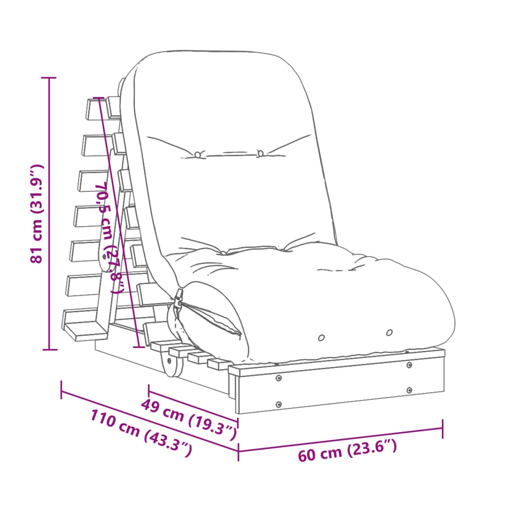 vidaXL Sofa rozkładana futon, z materacem, 60x206x11 cm, daglezjowa