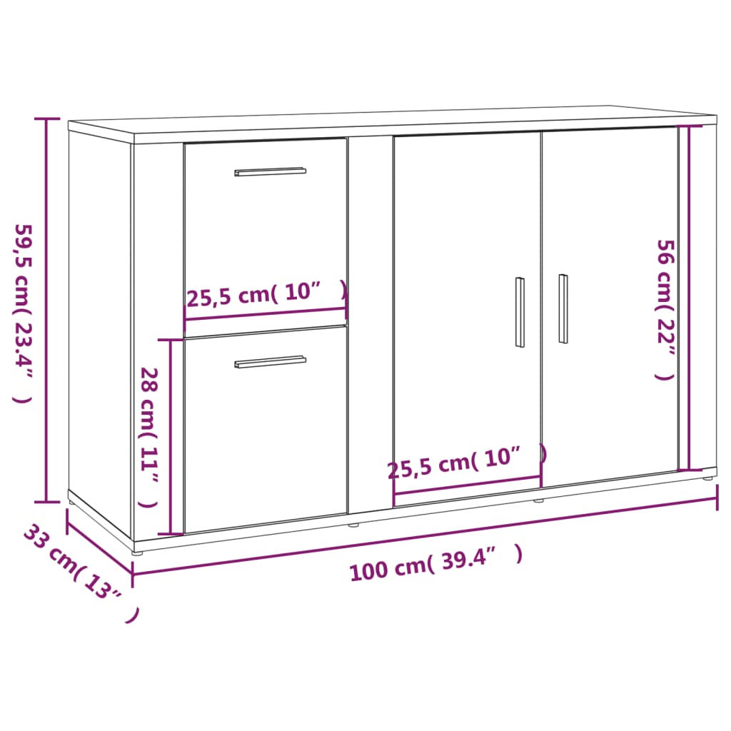 vidaXL Szafka, dąb sonoma, 100x33x59,5 cm, materiał drewnopochodny