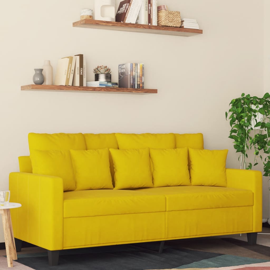 vidaXL Sofa 2-osobowa, żółta, 140 cm, tapicerowana aksamitem