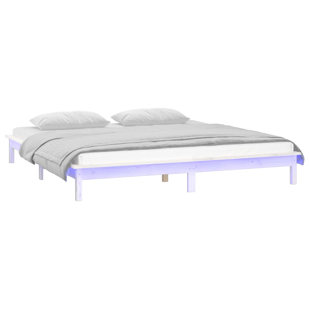 vidaXL Rama łóżka z LED, biała, 180x200 cm, Super King, lite drewno