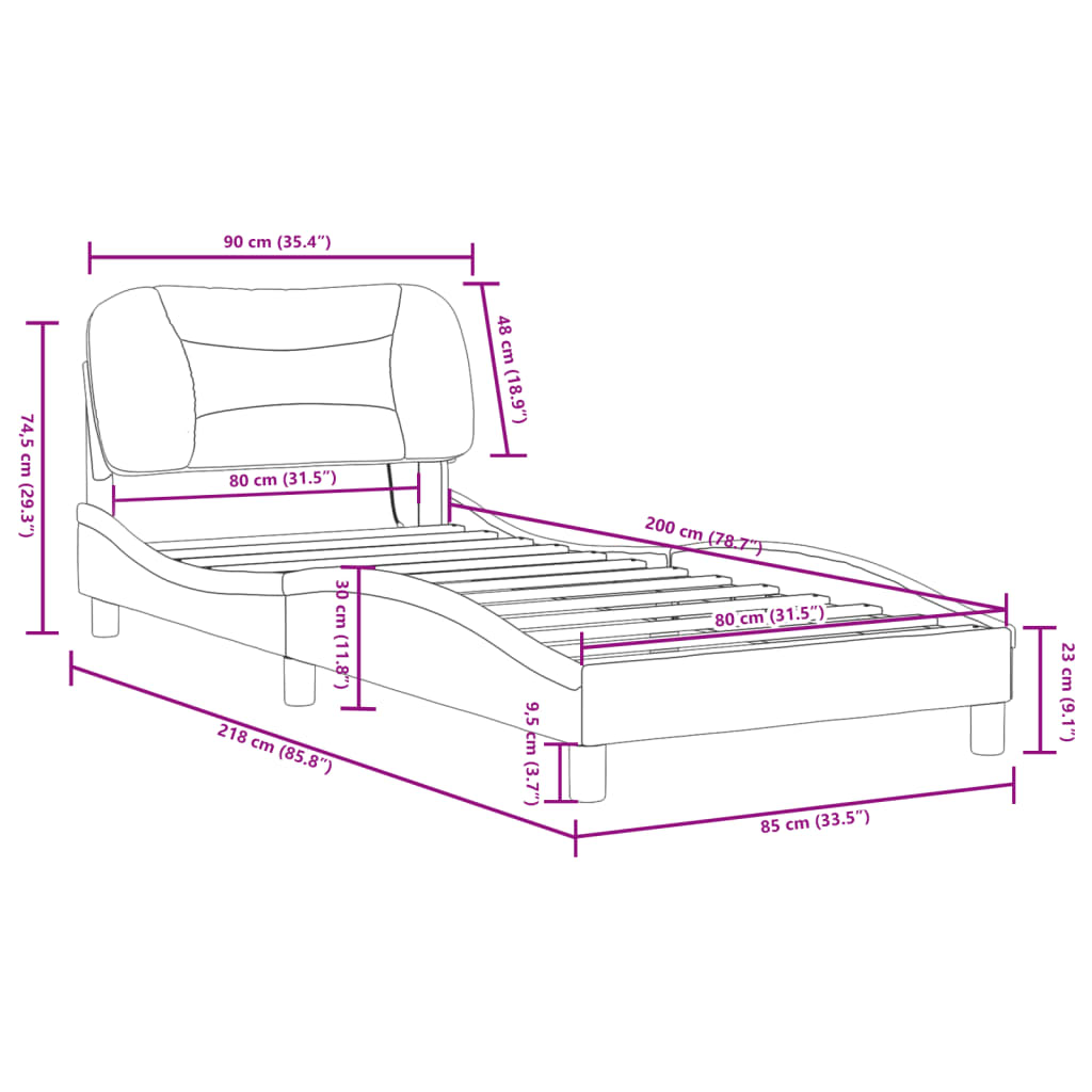 vidaXL Rama łóżka z LED, szara, 80x200 cm, sztuczna skóra