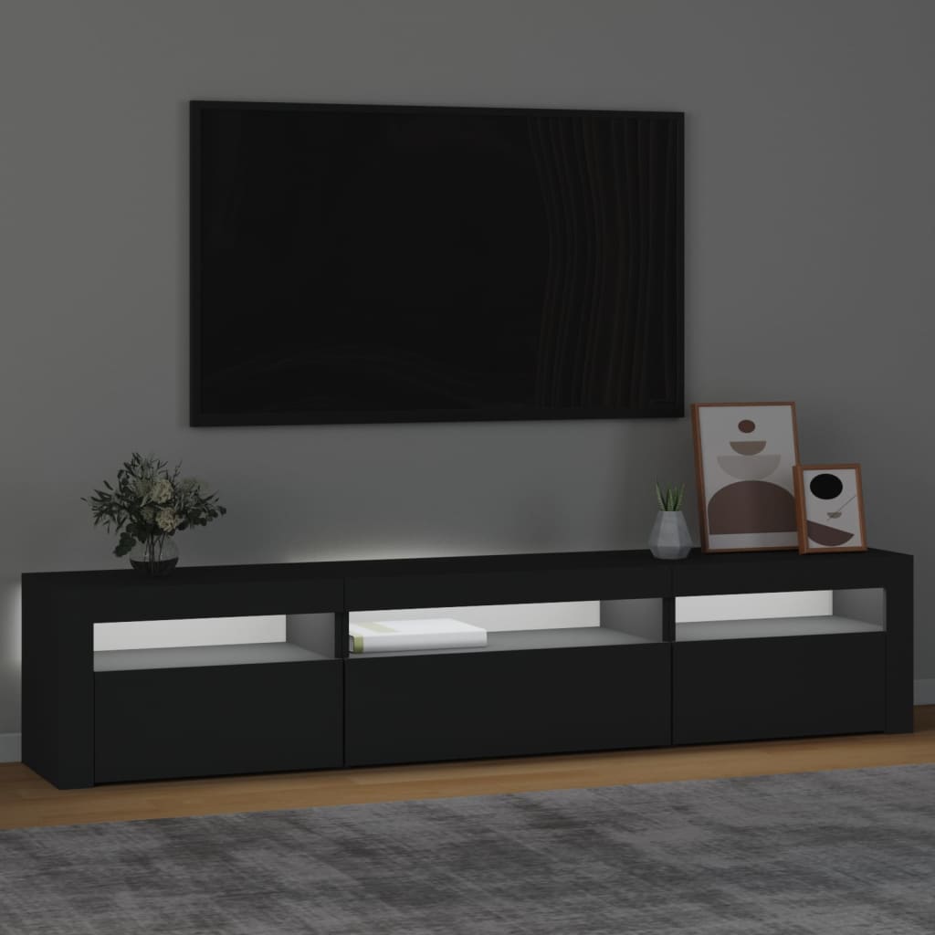 vidaXL Szafka pod TV z oświetleniem LED, czarna, 195x35x40 cm