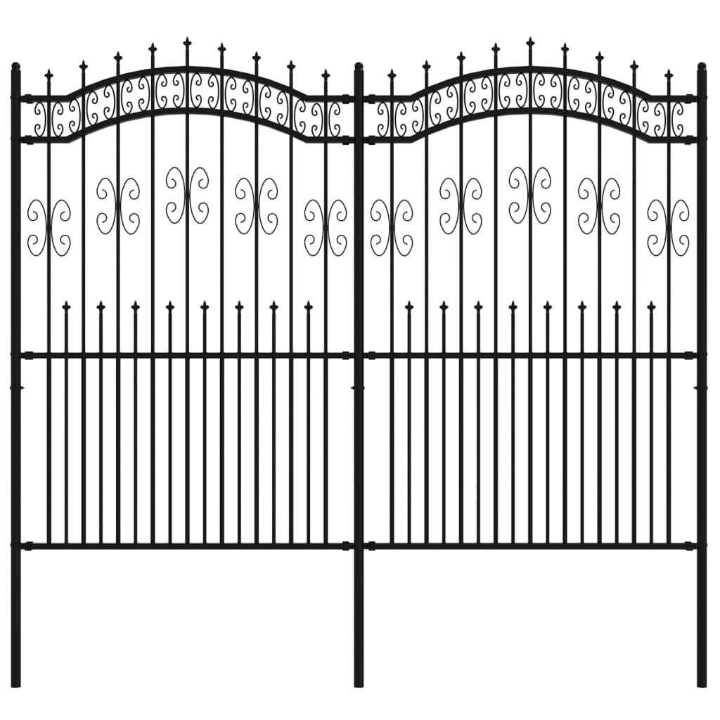 vidaXL Ogrodzenie z grotami, czarne, 222 cm, malowana proszkowo stal