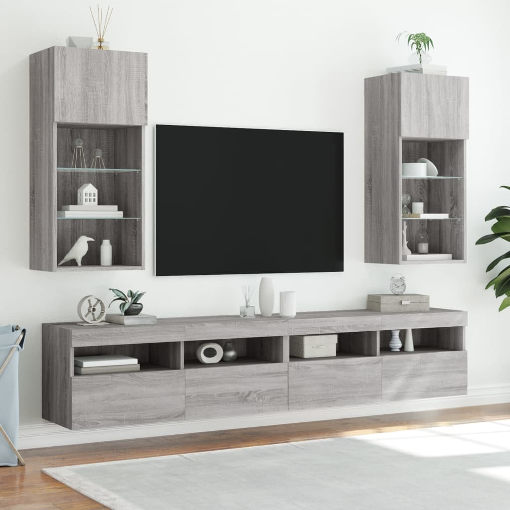 vidaXL Szafka TV z LED, szary dąb sonoma, 40,5x30x90 cm