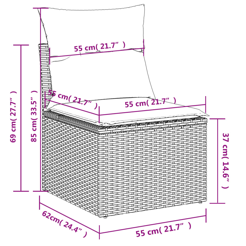 vidaXL 3-częściowa sofa do ogrodu, z poduszkami, szara, polirattanowa