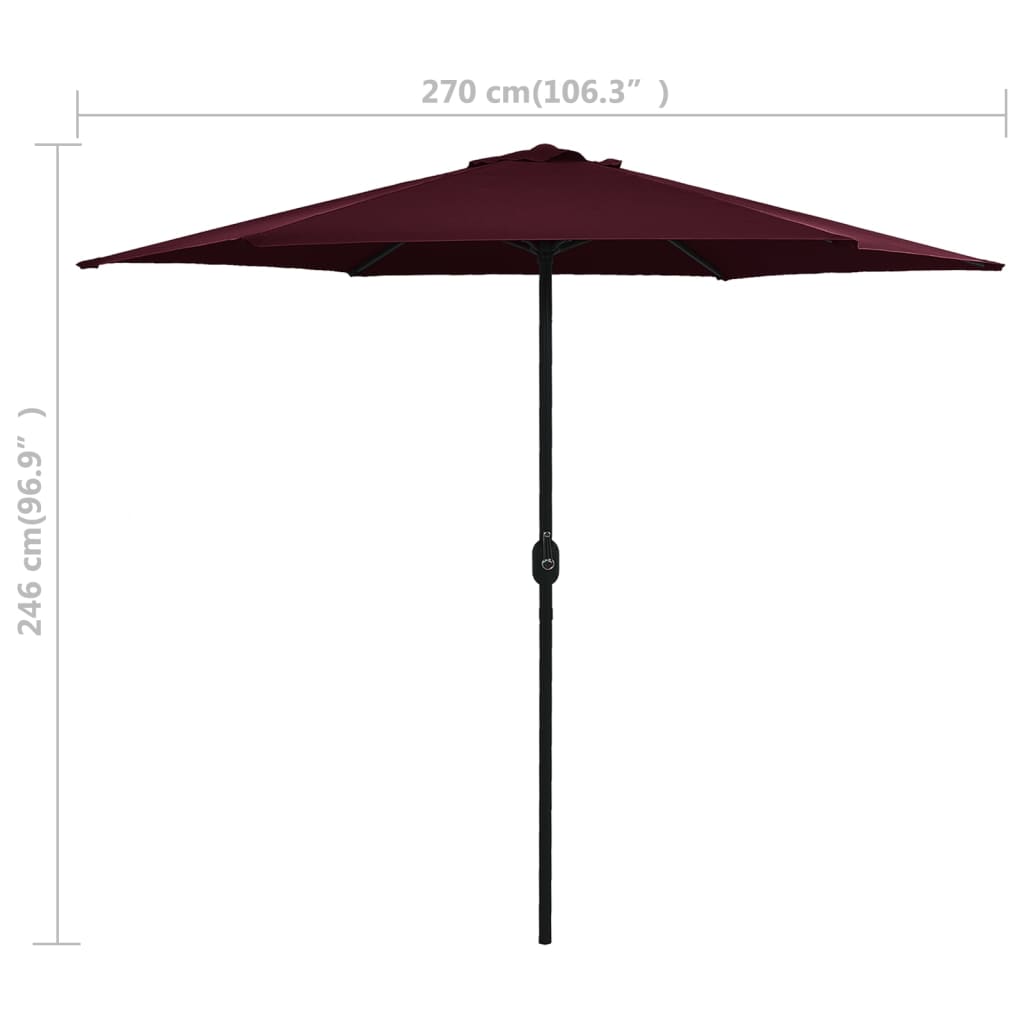 vidaXL Parasol ogrodowy na aluminiowym słupku, 270x246 cm, bordowy