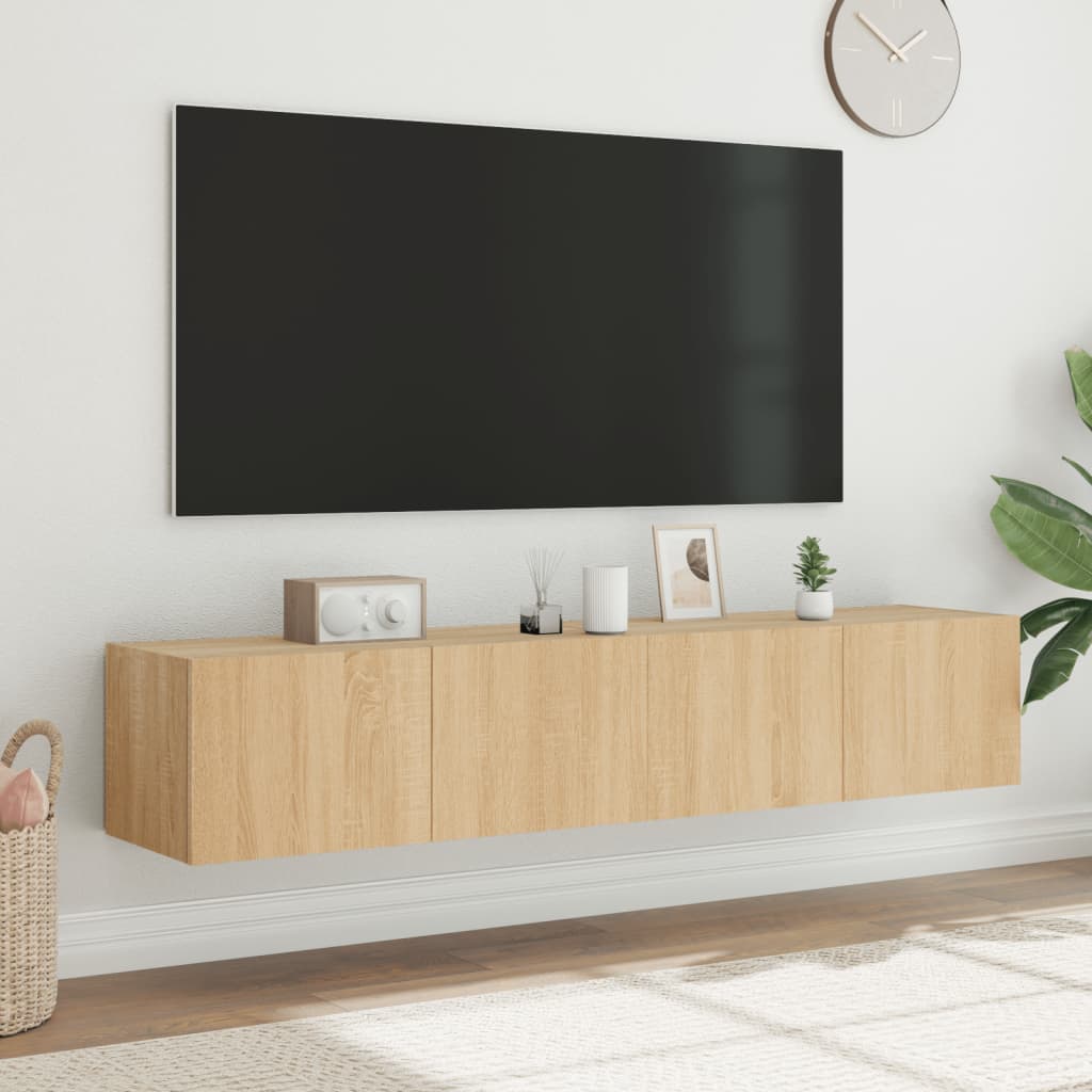 vidaXL Ścienne szafki TV z LED, 2 szt., dąb sonoma, 80x35x31 cm