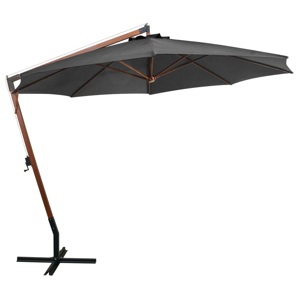 vidaXL Parasol ogrodowy wiszący, jodłowy słupek, antracyt, 3,5x2,9 m