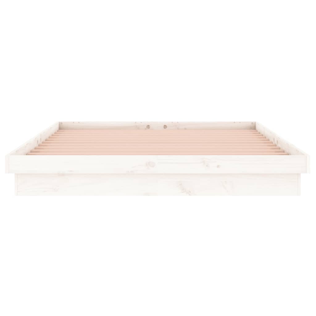 vidaXL Rama łóżka z LED, biała, 135x190 cm, podwójna, lite drewno