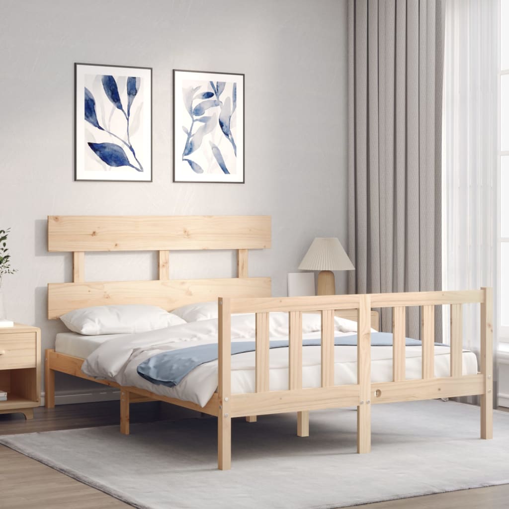 vidaXL Rama łóżka z wezgłowiem, 140x200 cm, lite drewno