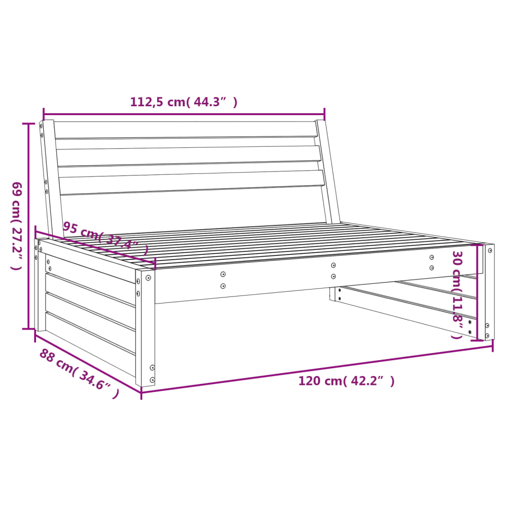 vidaXL Sofa środkowa do ogrodu, biała, 120x80 cm, lite drewno sosnowe