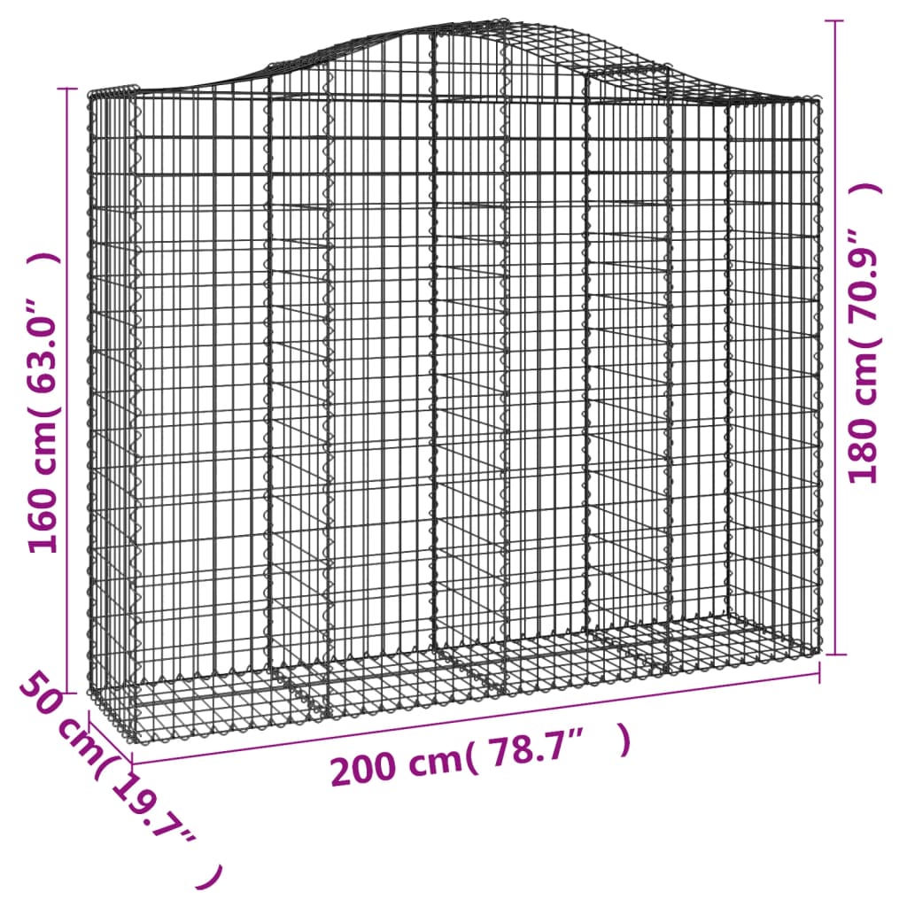 vidaXL Kosze gabionowe, 3 szt, 200x50x160/180 cm, galwanizowane żelazo