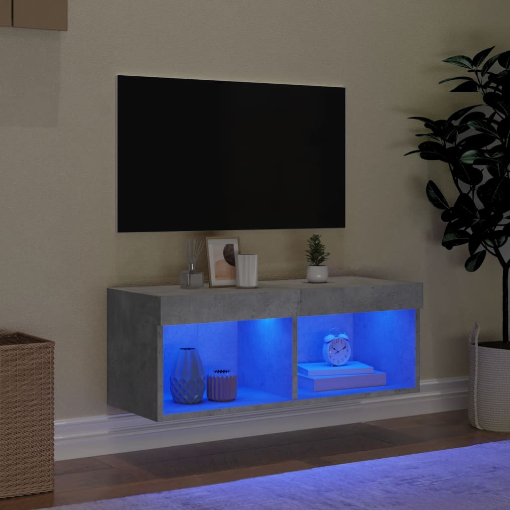 vidaXL Szafka TV z oświetleniem LED, szarość betonu, 80x30x30 cm