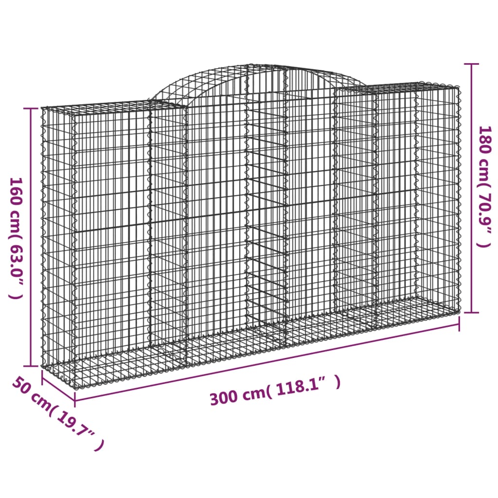 vidaXL Kosze gabionowe, 10 szt, 300x50x160/180cm, galwanizowane żelazo