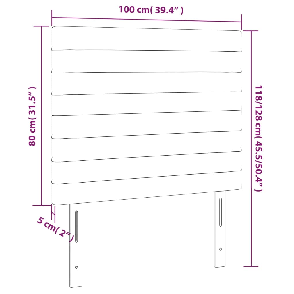 vidaXL Zagłówek do łóżka z LED, czarny, 100x5x118/128 cm, aksamit