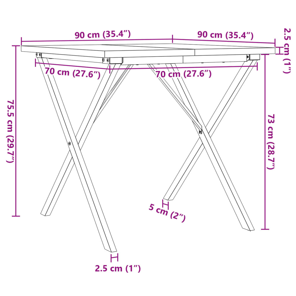 vidaXL Stół jadalniany z nogami w kształcie litery X, 90x90x75,5 cm