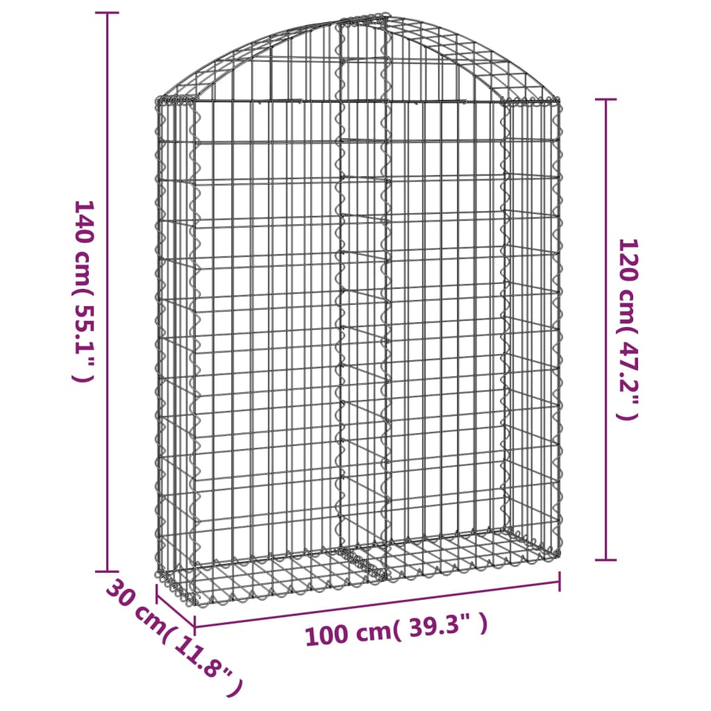 vidaXL Łukowaty kosz gabionowy 100x30x120/140 cm, galwanizowane żelazo