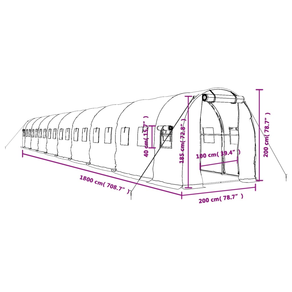 vidaXL Szklarnia ze stalową ramą, biała, 36 m², 18x2x2 m