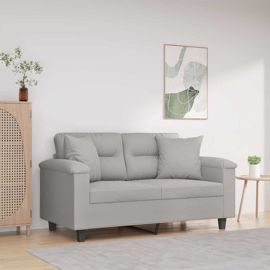 vidaXL 2-osobowa sofa z poduszkami, jasnoszara, 120 cm, mikrofibra