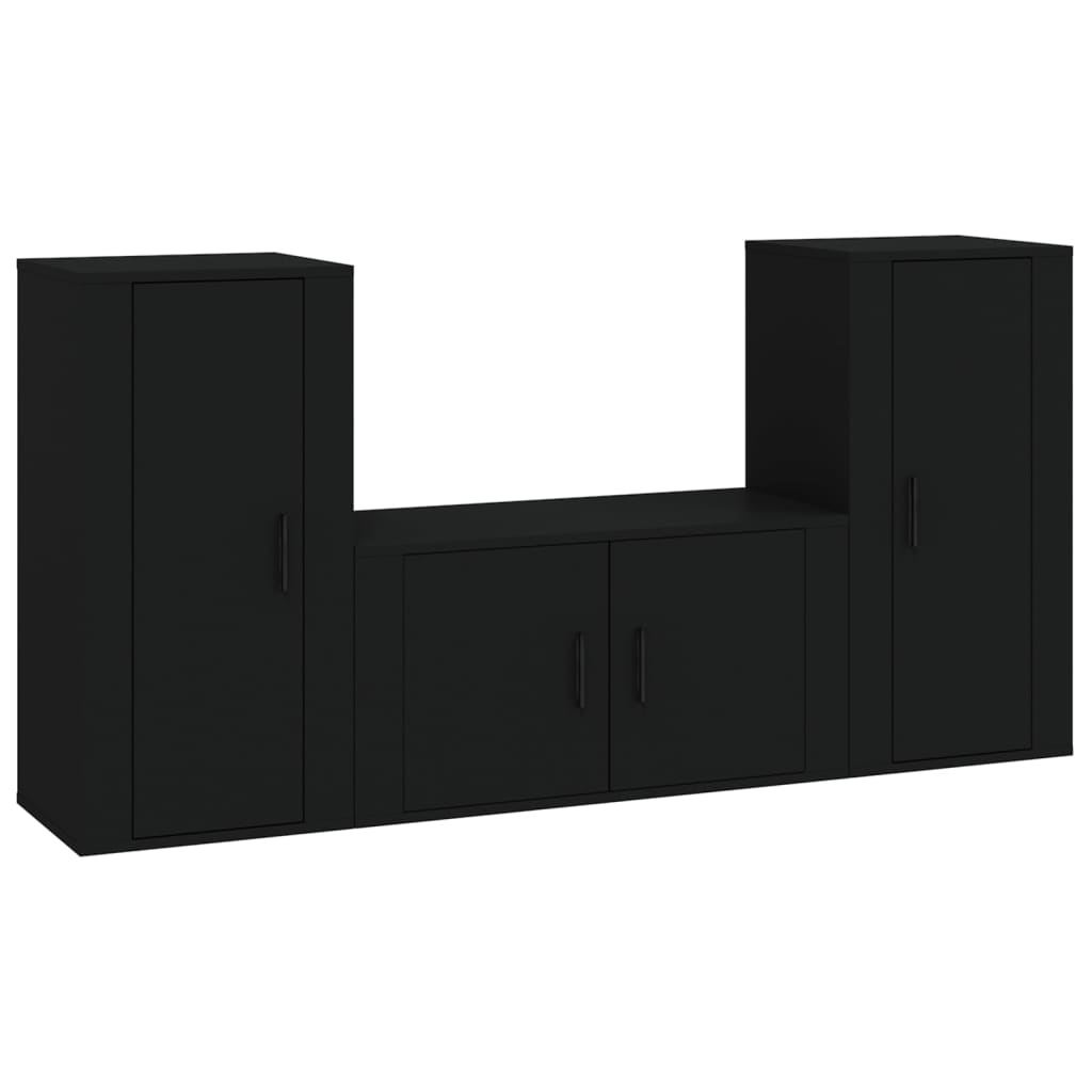vidaXL 3-częściowy zestaw szafek telewizyjnych, czarny