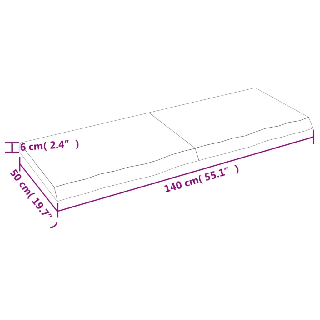 vidaXL Blat stołu, 140x50x(2-6) cm, surowe lite drewno dębowe