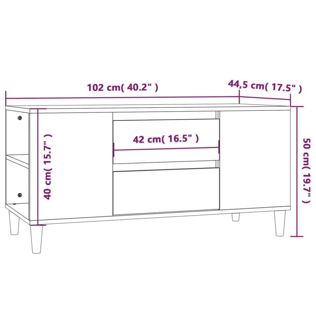 vidaXL Szafka pod TV, szary dąb sonoma, 102x44,5x50 cm