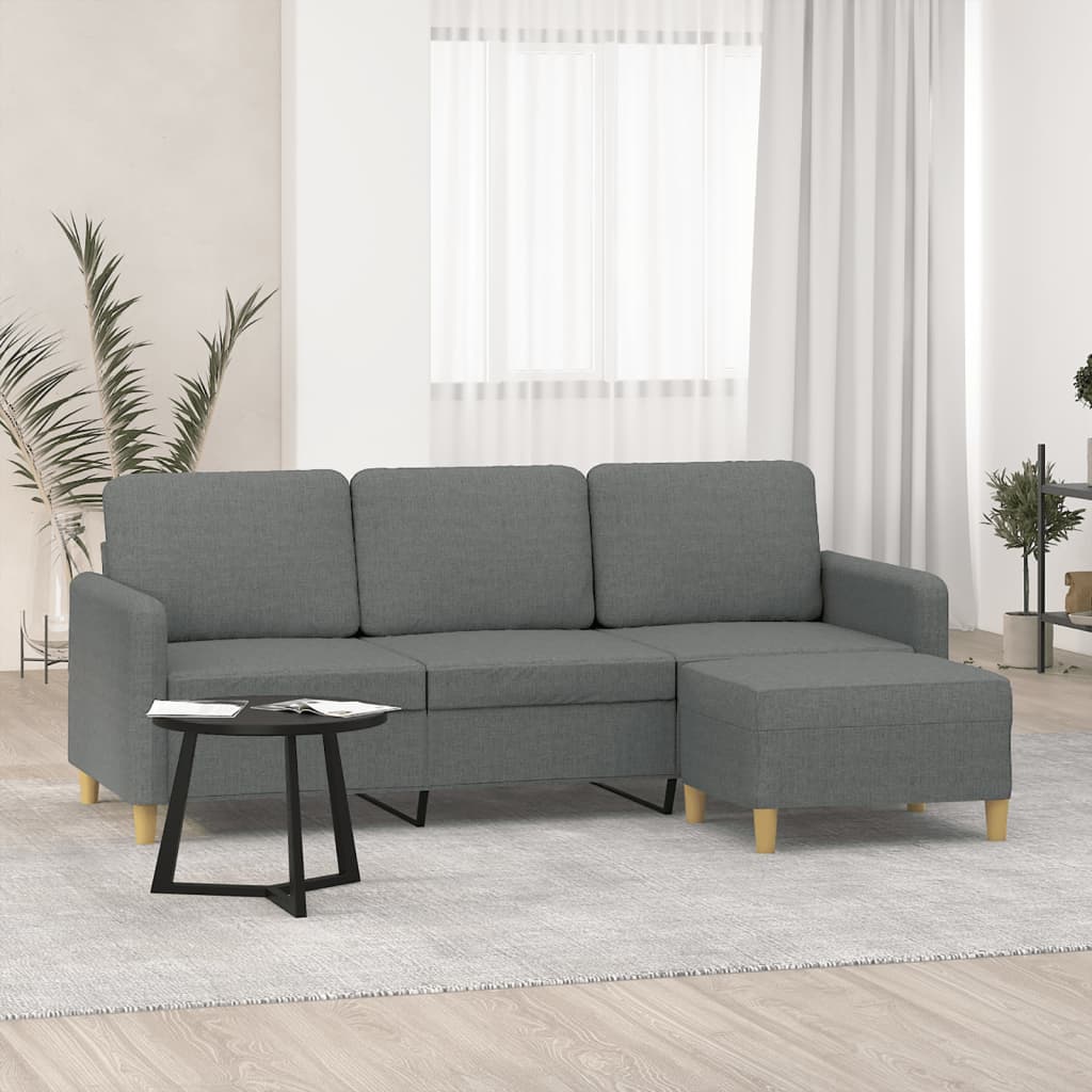 vidaXL 3-osobowa sofa z podnóżkiem, ciemnoszary, 180 cm, tkaniną