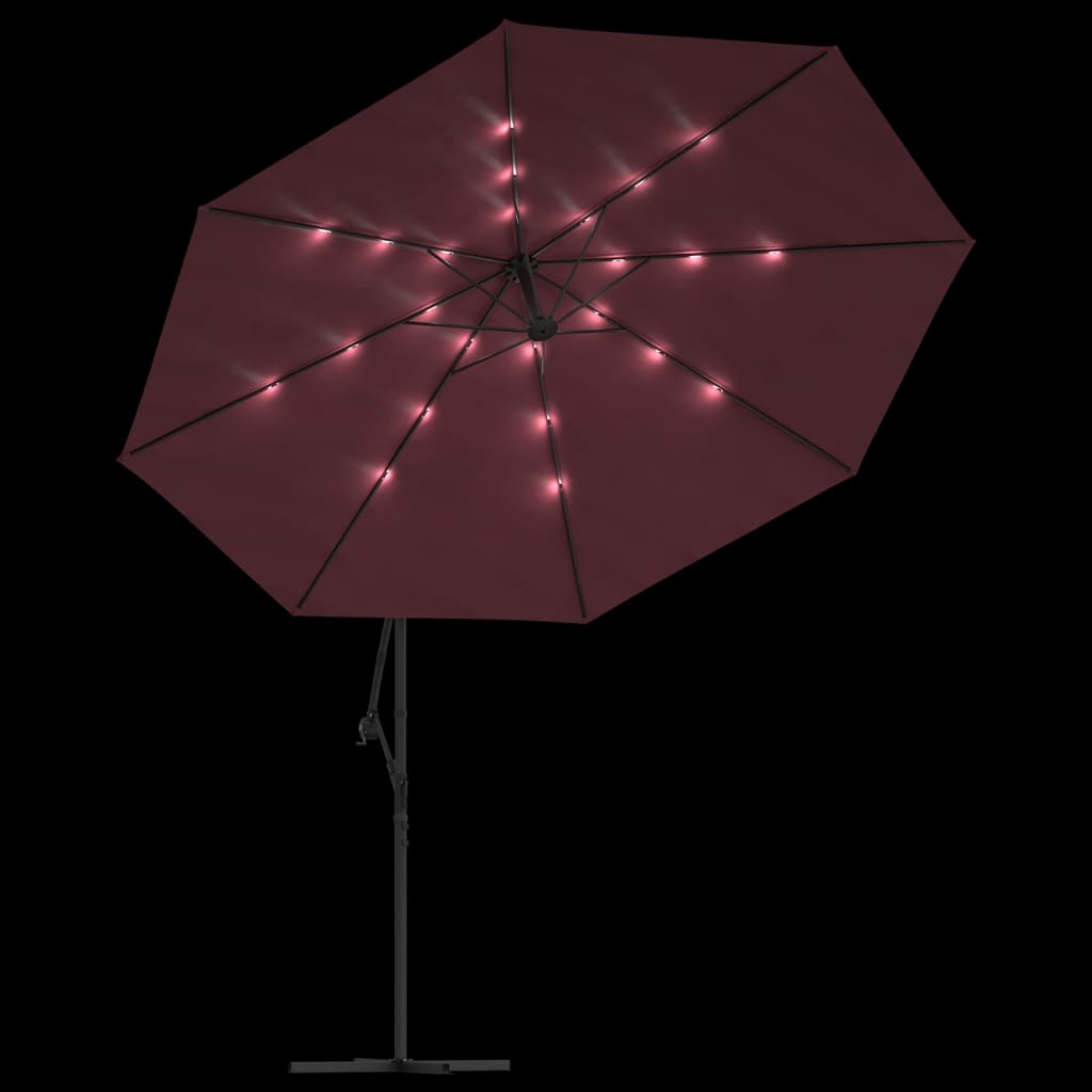 vidaXL Parasol ogrodowy z LED, wiszący, bordowy, 350 cm