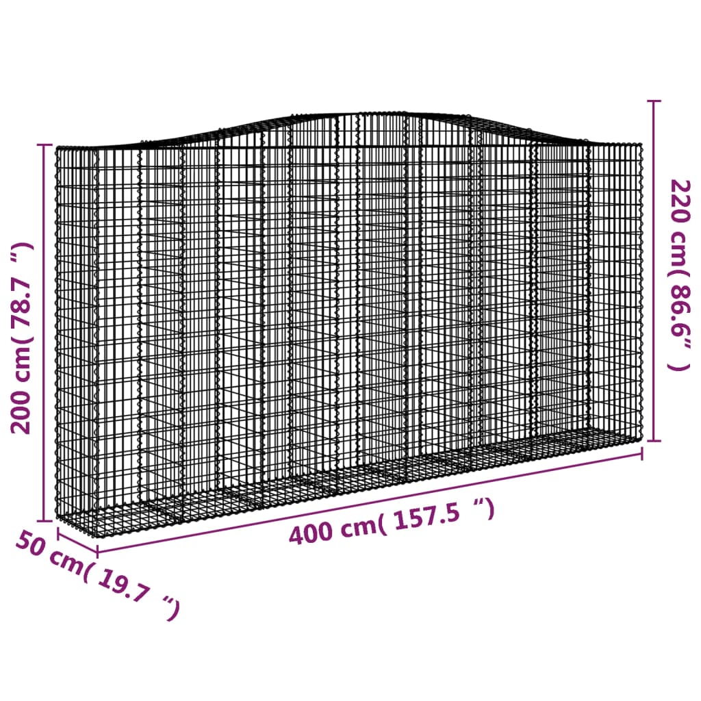 vidaXL Kosze gabionowe, 3 szt, 400x50x200/220 cm, galwanizowane żelazo