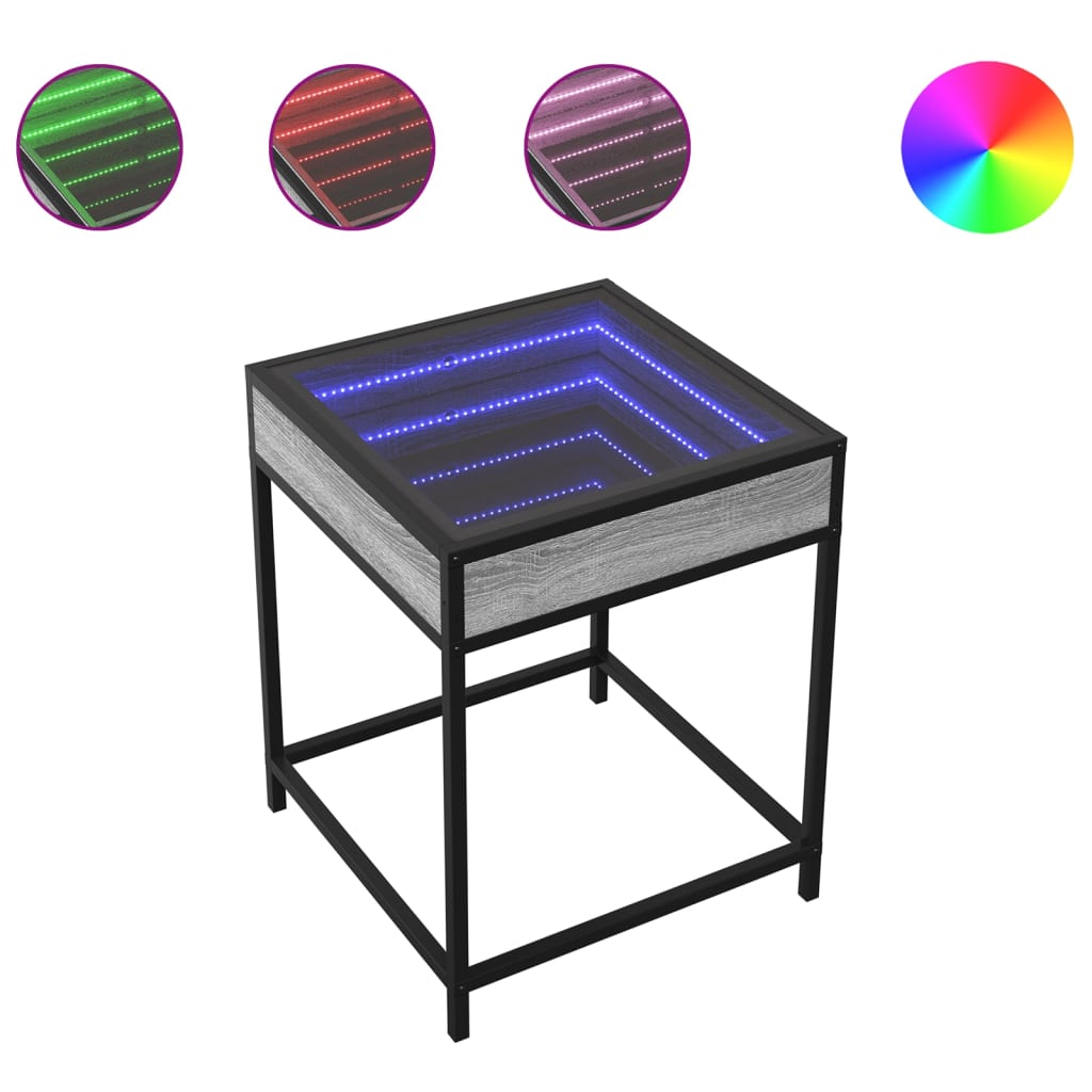 vidaXL Stolik kawowy z LED Infinity, szary dąb sonoma, 40x40x51 cm