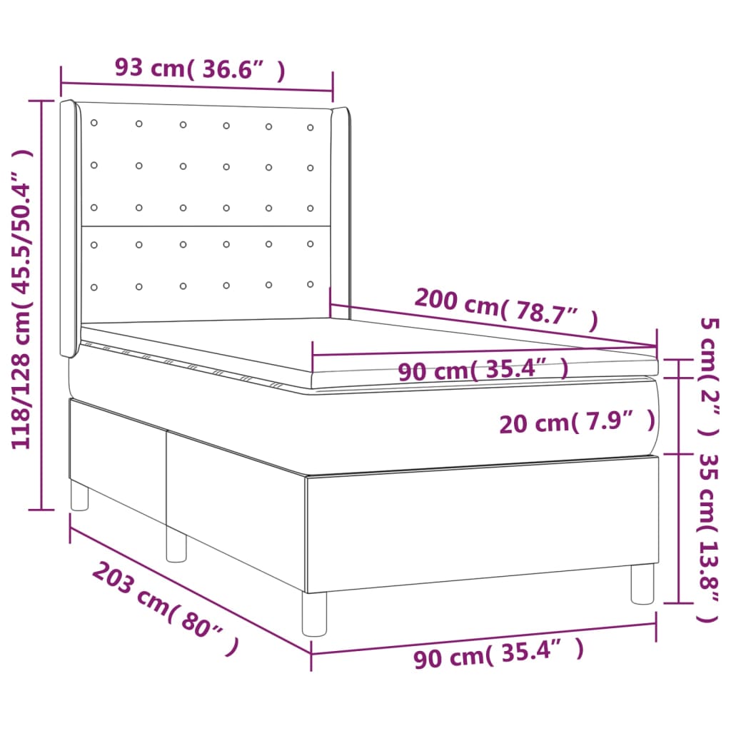 vidaXL Łóżko kontynentalne, materac i LED cappuccino ekoskóra 90x200cm