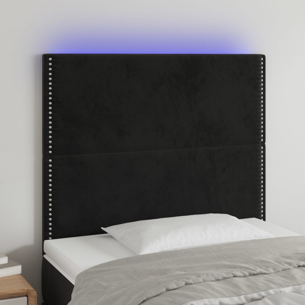 vidaXL Zagłówek do łóżka z LED, czarny, 100x5x118/128 cm, aksamit